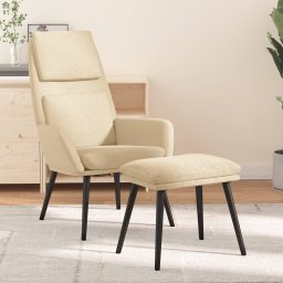 Scaun de relaxare cu taburet, crem, textil GartenMobel Dekor