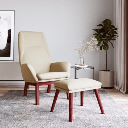 Scaun de relaxare cu taburet, crem, textil GartenMobel Dekor