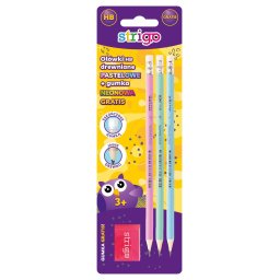 Blister Creioane Strigo HB PASTEL X3 + guma NEON SSC150X3+SSC002