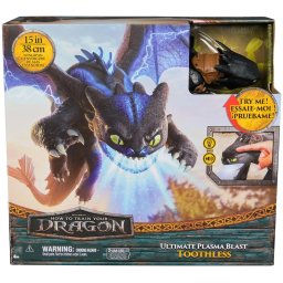 Dreamworks Dragons World of Berk - Figurină Toothless Ultimate Plasma Blast, Figurină interactivă cu lumini și sunet inspirată din filmul „How to Train Your Dragon 2025”, 35 cm, Negru, 4 ani+