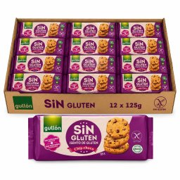 Bax GULLON Biscuiți Chips cu Ciocolată Fără Zahăr și Fără Gluten 125g (12 Pachete/Cutie)