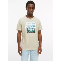 s.Oliver Tricou barbati din bumbac, cu imprimeu foto, Regular fit, Bej (SELECTATI MARIMEA: 2XL)