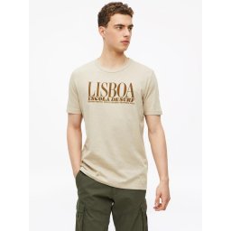 s.Oliver Tricou barbati din bumbac, cu imprimeu, Regular fit, Bej (SELECTATI MARIMEA: 2XL)