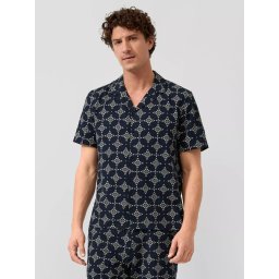 s.Oliver Camasa cu maneca scurta barbati, din bumbac, cu imprimeu, Resort fit, Bleumarin inchis (SELECTATI MARIMEA: S)
