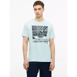 s.Oliver Tricou barbati, din bumbac, cu imprimeu frontal, Turcoaz deschis (SELECTATI MARIMEA: L)
