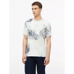 s.Oliver Tricou barbati, din jerseu de bumbac, cu imprimeu tropical, Turcoaz deschis (SELECTATI MARIMEA: 2XL)