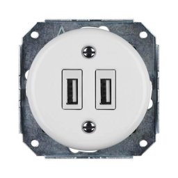 Reblig - Priză de alimentare USB retro din porțelan, fără ramă, 2x USB-A, alb