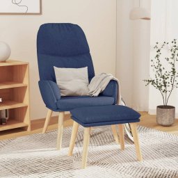 Scaun de relaxare cu taburet, albastru, textil GartenMobel Dekor