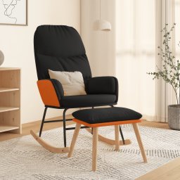 Scaun balansoar cu taburet, negru, textil GartenMobel Dekor