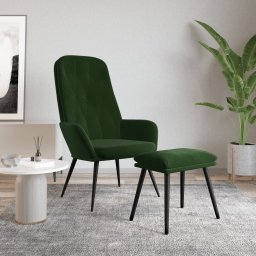 Scaun de relaxare cu taburet, verde închis, catifea GartenMobel Dekor