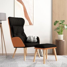 Scaun de relaxare cu taburet, negru, piele ecologica/textil GartenMobel Dekor
