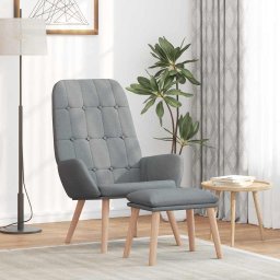 Scaun de relaxare cu taburet, gri deschis, textil GartenMobel Dekor