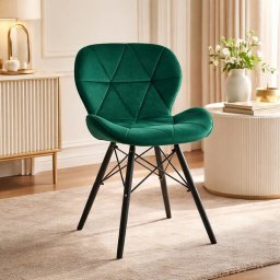 Scaun bucatarie/living, Artool, Torino Velvet, catifea verde, picioare lemn negru, 47x52x73.5 cm