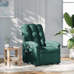Fotoliu reclinabil cu masaj, verde închis, material textil GartenMobel Dekor
