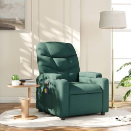 Fotoliu reclinabil cu masaj, verde închis, material textil GartenMobel Dekor