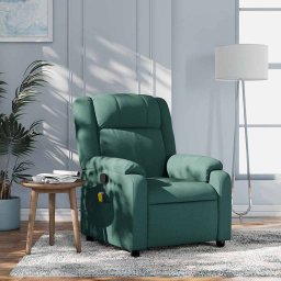 Fotoliu reclinabil cu masaj, verde închis, material textil GartenMobel Dekor