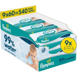 Pampers 99% Water Baby Wipes Servetele umede pentru copii 9x60 buc