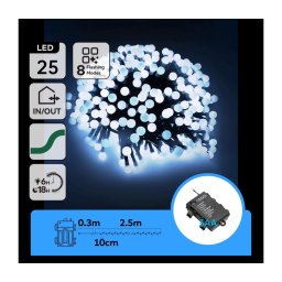 Aigostar - Ghirlandă LED de exterior pentru Crăciun 25xLED/8 funcții 3xAA 2,8m IP44 alb rece