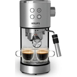 Espressor de cafea Krups manual Virtuoso+ XP499EE0, 1350W, 15bar, 1L, sistem Thermoblock, duza pentru abur, tava de picurare detasabila, Argintiu-Negru