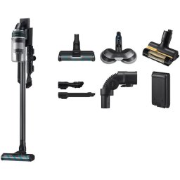 Aspirator Vertical JET 85S, Samsung VS70H25WPT/GE, Putere aspirare 250W, 25.2V, 0.8l, filtrare HEPA, autonomie 60 de minute, Negru