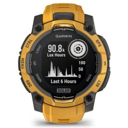 Smartwatch Garmin Instinct 3, 45mm, Solar, GPS, Android/iOS, Sunburst, curea silicon, Galben solar cu Gri