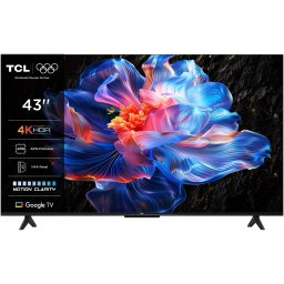 Televizor TCL LED 43P6K, 108 cm, Smart Google TV, 4K Ultra HD, Clasa F, Negru
