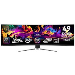 Monitor Gaming MSI 49" MPG 491CQPX, QD-OLED, 240 Hz, Curbat, DQHD 5120 x 1440, 0.03ms, HDMI: x2, DisplayPort: x1, USB Hub: 2x USB 2.0 Type A, 1x USB 2.0 Type B, USB-C: x1, USB-C Power Delivery: 98W, AUX: x1 3.5mm Audio OUT, Negru