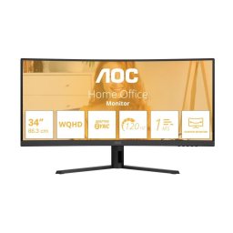 Monitor AOC 34" CU34B3E, Curbat 1500R, 34", 86 cm, Aspect ratio: 21:9, Panel: VA, UWQHD 3440x1440, 120Hz, 4ms, timp raspuns MPRT 1ms, Brightness (max): 300 cd/m², Contrast (static), HDMI: x1, DisplayPort: x1, AUX: x1 3.5mm Audio OUT, Negru