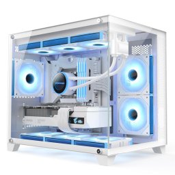 Carcasa 1stPLAYER MV6-TP wh, 6 ventilatoare aRGB infinity efect plus PWM, telecomanda, Micro-ATX, Alb