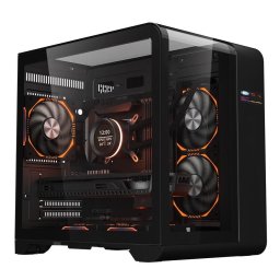 Carcasa 1stPLAYER Gaming RT5-bk, afisaj digital, 3 ventilatoare aRGB infinity efect plus PWM, telecomanda, Micro-ATX, Negru