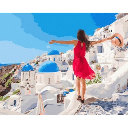 Set pictura pe numere, cu sasiu, Vacanta in Santorini, 40x50 cm
