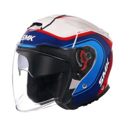 Casca moto open face SMK GTJ alb albastru rosu