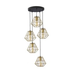 Lustră suspendată pe cablu DIAMOND 5xE27/15W/230V negru/auriu