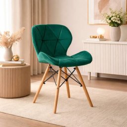 Scaun bucatarie/living, Artool, Torino, catifea verde, picioare lemn natur, 48x43x74 cm