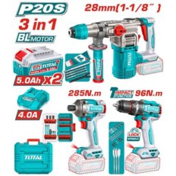 Kit combo TOTAL 20V brushless cu 3 unelte si 2 baterii 5.0Ah