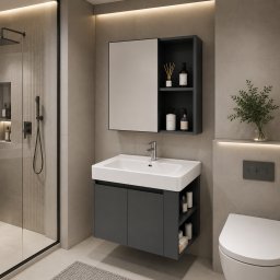 Set mobilier baie EVOQ 70 cm, 2 piese, oglinda LED, gri si alb