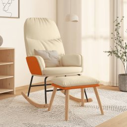 Scaun balansoar cu taburet, crem, textil GartenMobel Dekor