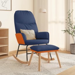 Scaun balansoar cu taburet, albastru, textil GartenMobel Dekor