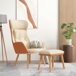 Scaun de relaxare cu taburet, crem, piele ecologica/textil GartenMobel Dekor
