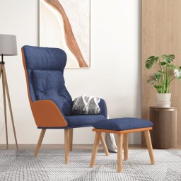 Scaun de relaxare cu taburet, albastru, piele ecologica/textil GartenMobel Dekor