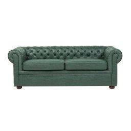 Produs Resigilat Canapea Chesterfield 3 locuri Re-Bloom, piele ecologica/eucalipt/stejar, 195x76x70 cm, arcuri sinuoase, spuma, 250 kg/persoana, verde - Verificat A