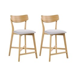 Produs Resigilat Set 2 scaune de bar Re-Bloom Hope, lemn cauciuc/textil, 49x54x93 cm, 110 kg, natur/gri - Verificat A