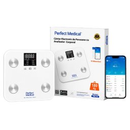 Cantar Digital Inteligent Bluetooth SMART Perfect Medical® PM-48, Sticla Securizata, 4 Senzori de Inalta Precizie – IOS, ANDROID-Analiza Corporala Completa,180 kg