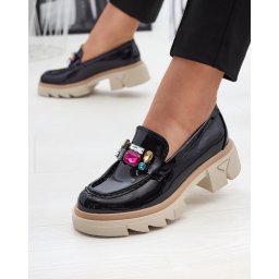 Resti Lacquered black moccasins with colored stones Sarix - Footwear