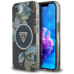 Husa Guess Apple iPhone 17e / 16e IML Metal Glitter Flowers Triangle Negru