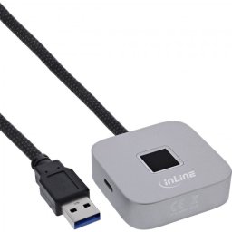 Cititor amprenta USB-A + HUB USB-A + USB type C 1.5m Silver, InLine IL41360K