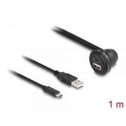 Cablu prelungitor USB type C + USB-A T-M 1m Negru montare masa/carcasa/auto, Delock 88103