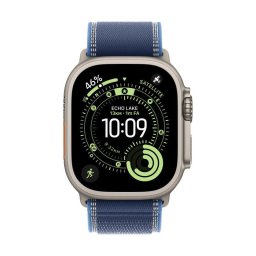 Curea Originală Apple Watch Trail Loop 49mm, Albastru/Argintiu, Titan, Mărime S/M – Compatibilă cu Apple Watch