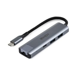 Hub Lindy USB3.2 Gigabit Ethernet, gri