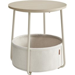 Masuta de cafea rotunda VASAGLE cu cos textil, bej, 45x50 cm